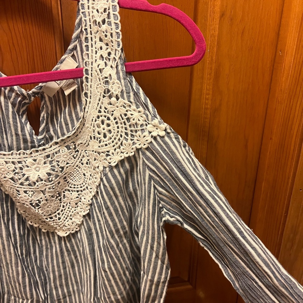 Vintage America Navy and White Striped Lace Top - Picture 2 of 4